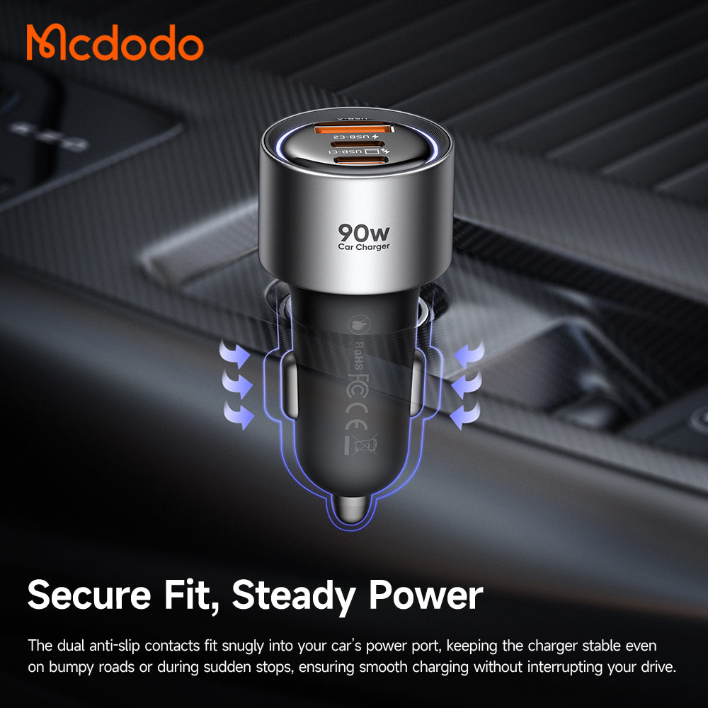 Avto polnilec McDodo CC-3110 Gana, 90W, 3A, 1 x USB-A - 2 x USB-C, Črn