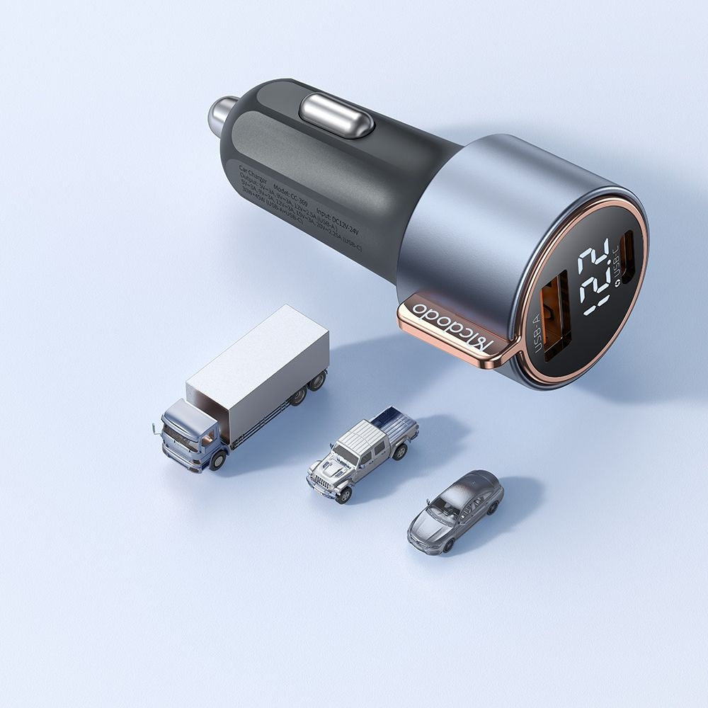 Avtomobilski polnilec McDodo CC-3690 Venus Display, 75W, 3A, 1 x USB-A - 1 x USB-C, črn
