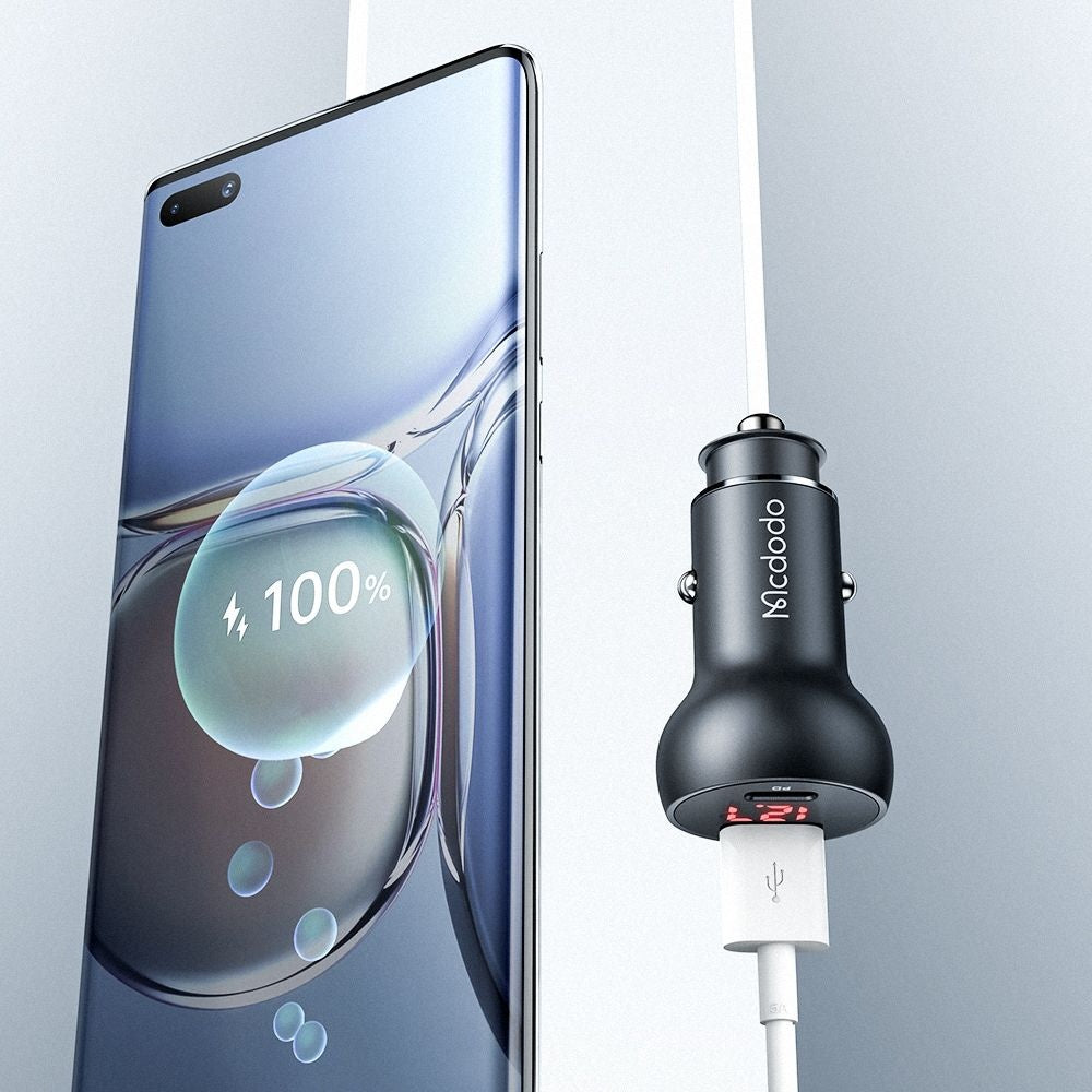 Avtomobilski polnilec McDodo CC-7030 Display, 45W, 5A, 1 x USB-A - 1 x USB-C, Črn