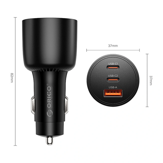 Avto polnilec Orico PowerLink, 165W, 5A, 1 x USB-A - 2 x USB-C, Črn