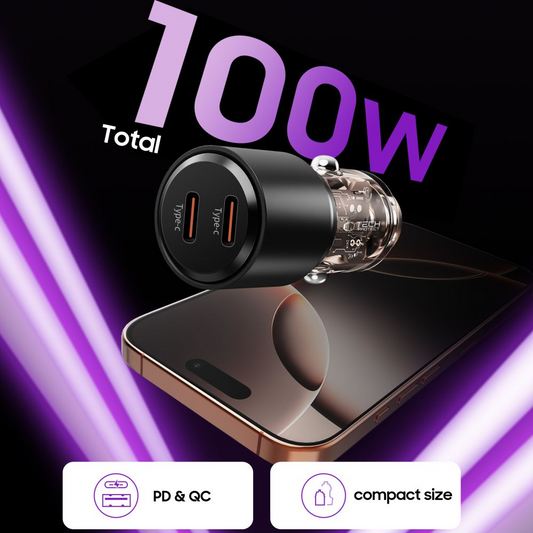Avto polnilec Tech-Protect CC03, 100W, 3,25A, 2 x USB-C, Črn