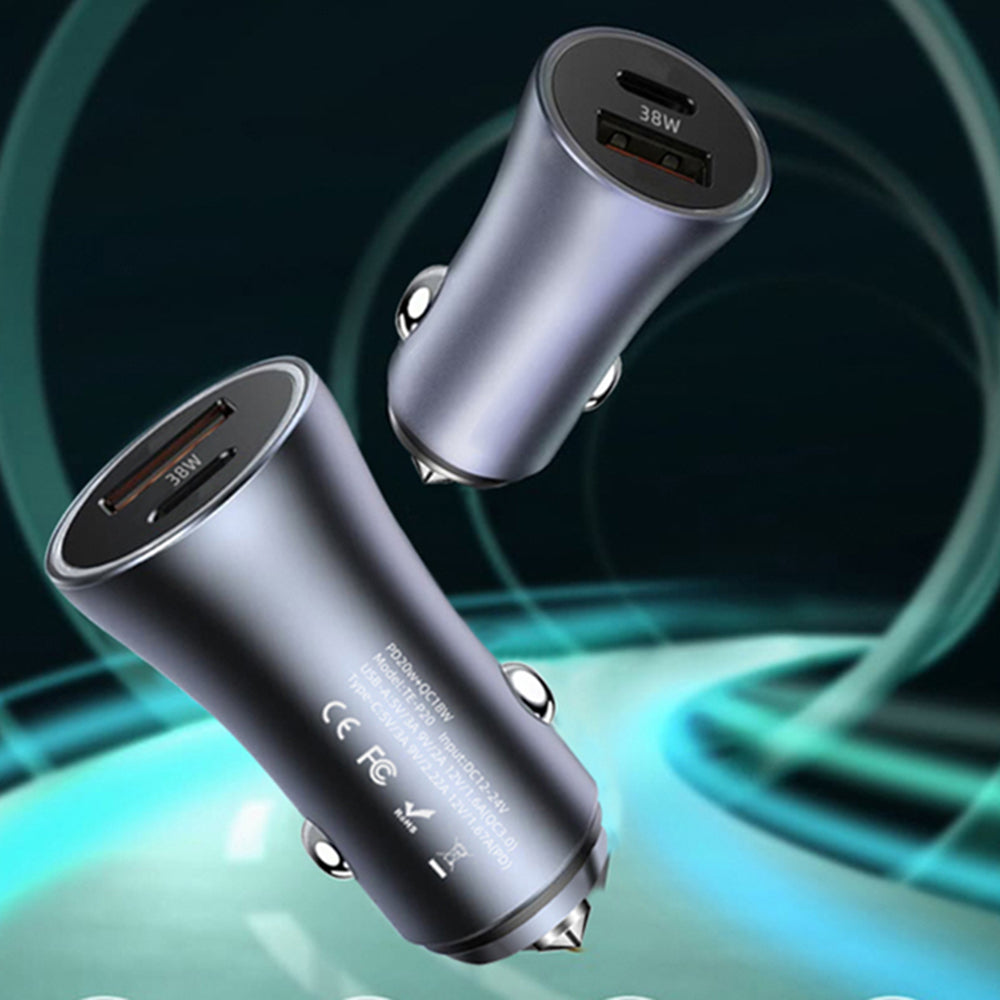 Avtomobilski polnilec Techsuit C3 RescueVolt, 48W, 3A, 1 x USB-A - 1 x USB-C, Siv