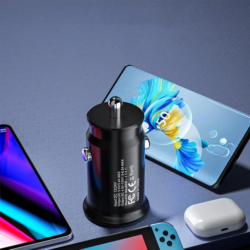 Avtomobilski polnilec Techsuit C4 MiniFuseX, 20W, 3A, 1 x USB-A - 1 x USB-C, črn
