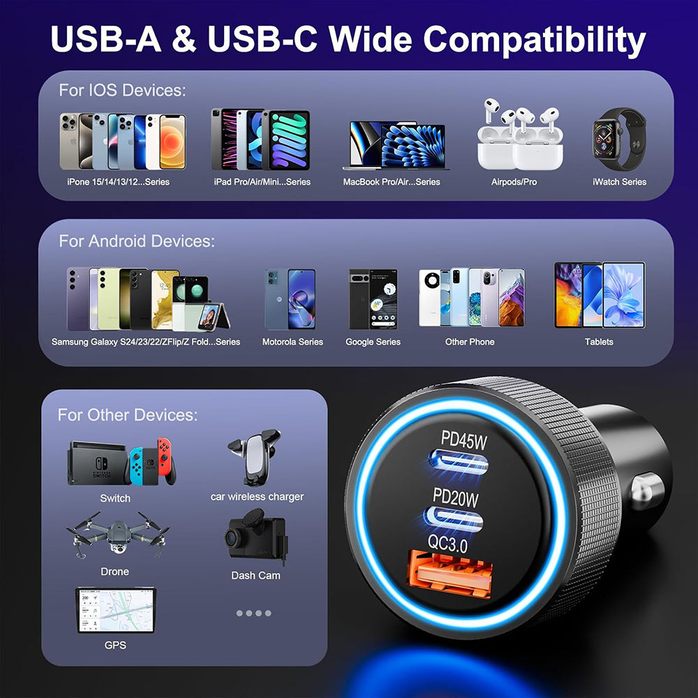 Avtomobilski polnilec Techsuit C6 DriveBoost, 60W, 3A, 1 x USB-A - 2 x USB-C, Srebrn