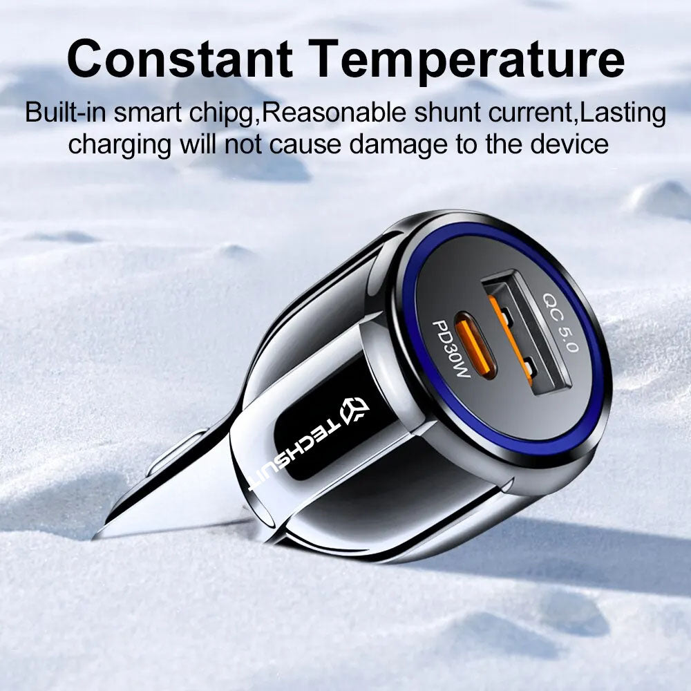 Avtomobilski polnilec Techsuit TE-022 Premium, 60W, 3A, 1 x USB-A - 1 x USB-C, črn