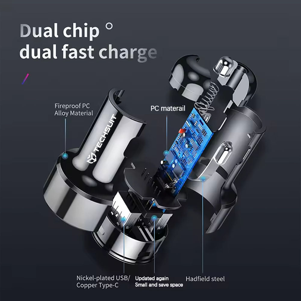 Avtomobilski polnilec Techsuit TE-P31 Premium, 48W, 3A, 1 x USB-A - 1 x USB-C, črn