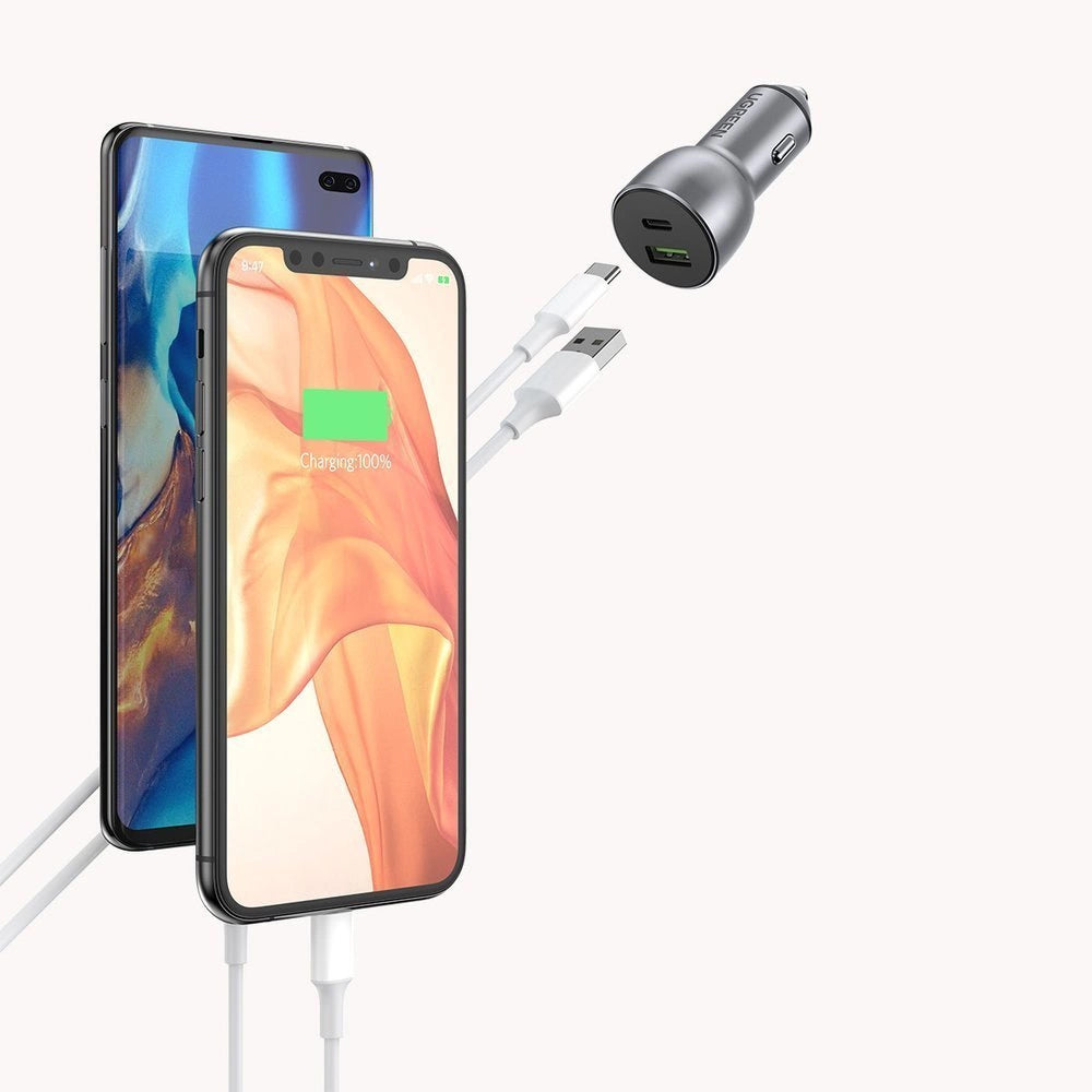 Avtomobilski polnilnik UGREEN CD213, 36 W, 3A, 1 x USB-A - 1 x USB-C, siv