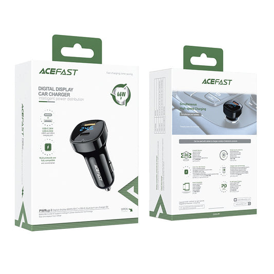 Avtomobilski polnilec Acefast B4, 66W, 3A, 1 x USB-A - 1 x USB-C, črn
