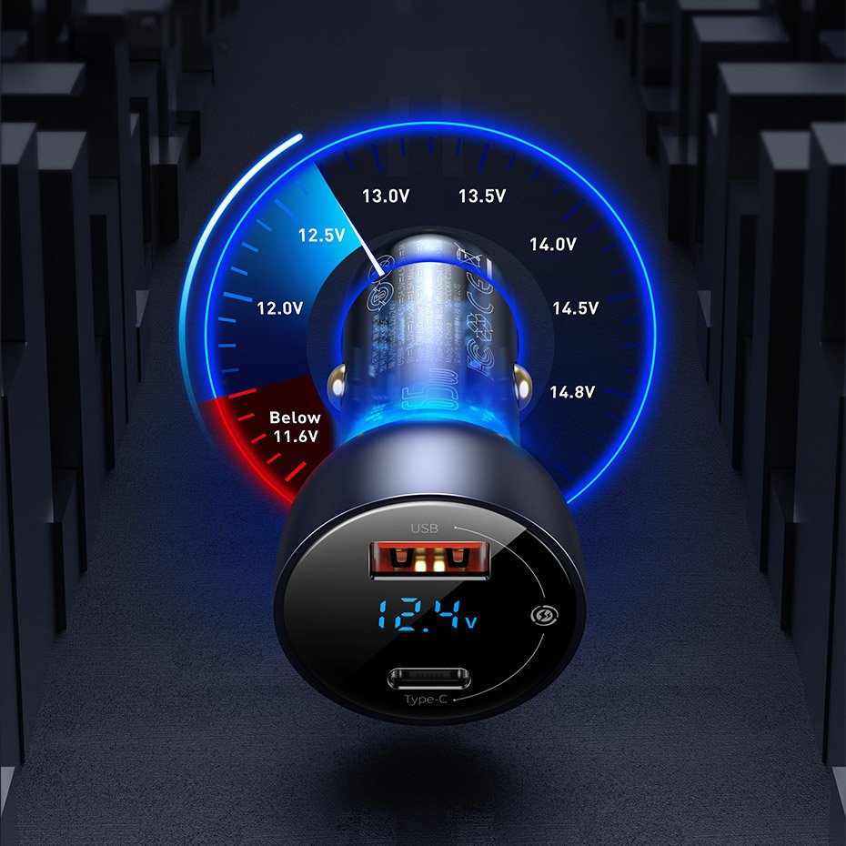 Avtomobilski polnilec Baseus, 65W, 5A, 1 x USB-A - 1 x USB-C, Siv CCKX-C0A