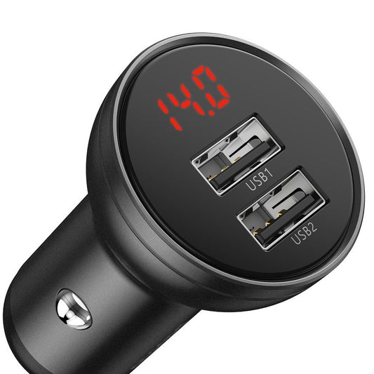 Baseus polnilec za avto z digitalnim zaslonom, 24 W, 2,4 A, 2 x USB-A, siv CCBX-0G