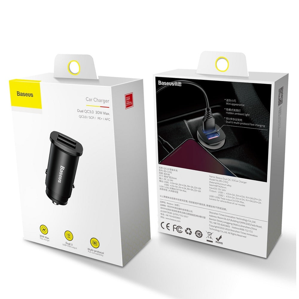 Avtomobilski polnilnik Baseus BS-C15Q, 30 W, 5 A, 2 x USB-A, črn CCALL-DS01