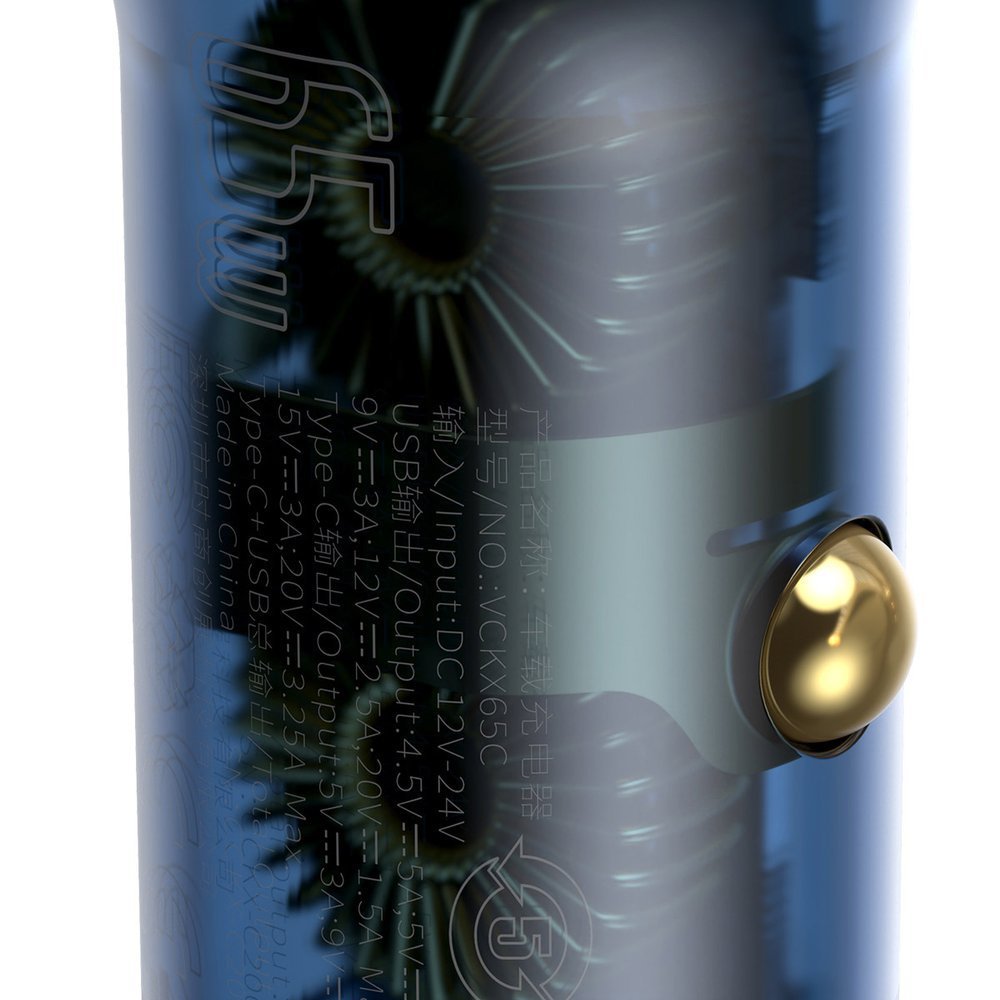 Avtomobilski polnilec Baseus, 65W, 5A, 1 x USB-A - 1 x USB-C, Siv CCKX-C0A