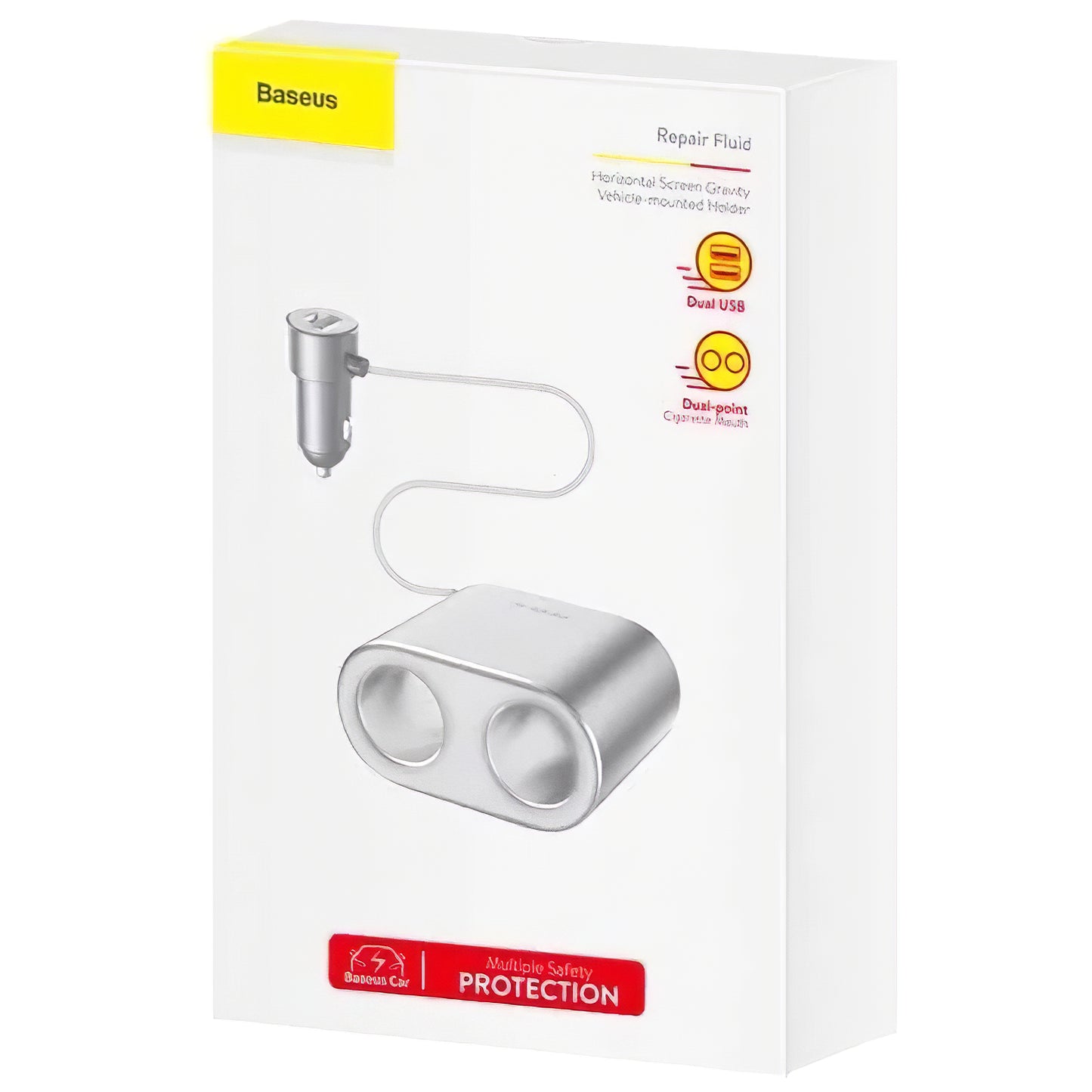 Baseus visoko učinkovit avtomobilski polnilnik, 95 W, 2,1 A, 2 x podaljšek za cigaretni vžigalnik - 2 x USB-A, srebrn CRDYQ-0S