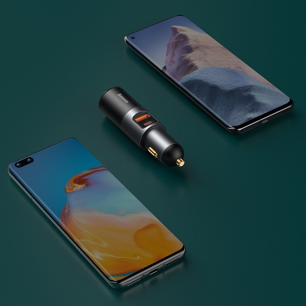 Avtomobilski polnilec Baseus Share Together, 120W, 3A, 1 x USB-A - 1 x USB-C - 1 x Razširitev vžigalnika, Siv CCBT-C0G