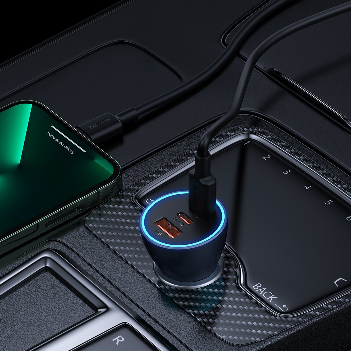 Car Charger Baseus Golden Contactor Pro, 65W, 3A, 1 x USB-A - 2 x USB-C, Grey CGJP010013