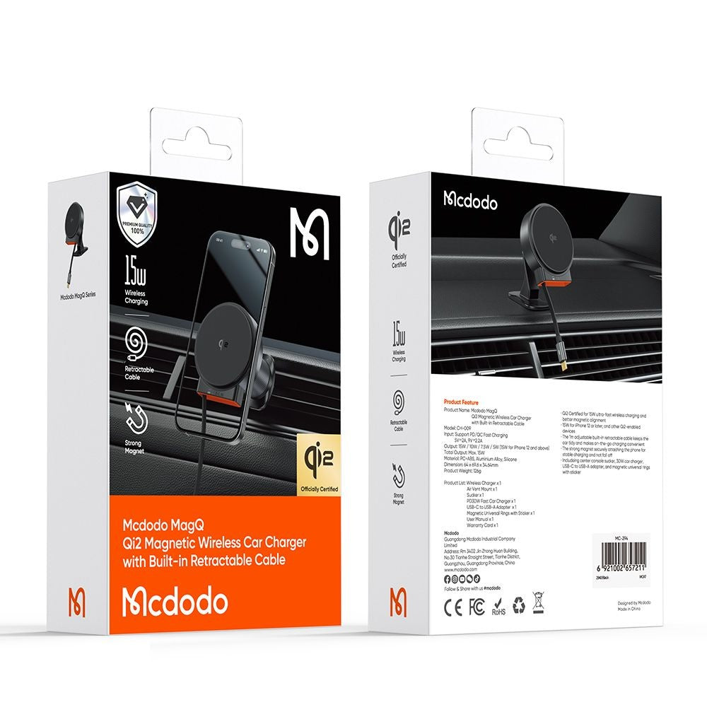 McDodo CH-0090 Wireless Car Charger, 15W, 1.67A, Black