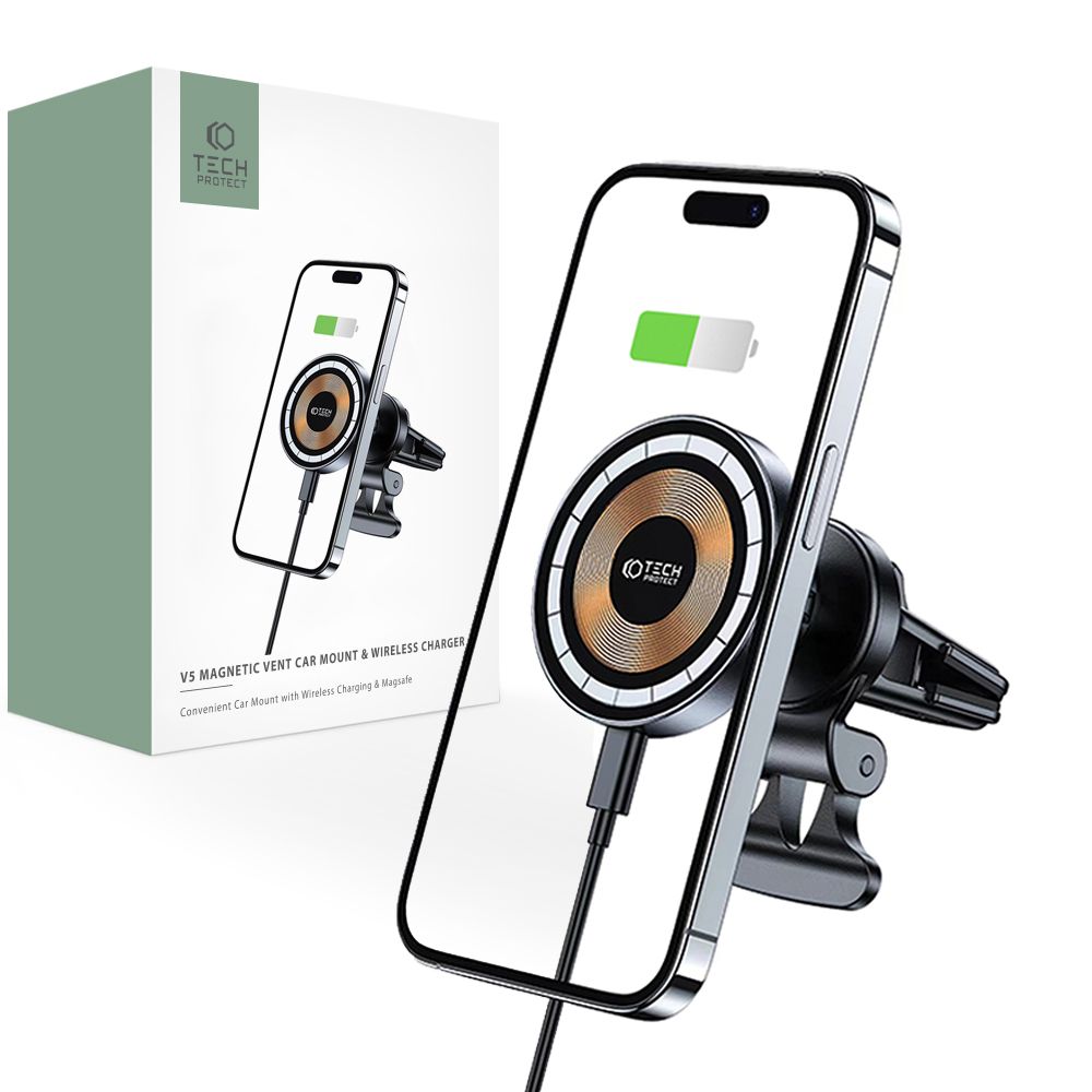 Brezžični avtomobilski polnilnik Tech-Protect V5, 15 W, 1,67 A, črn