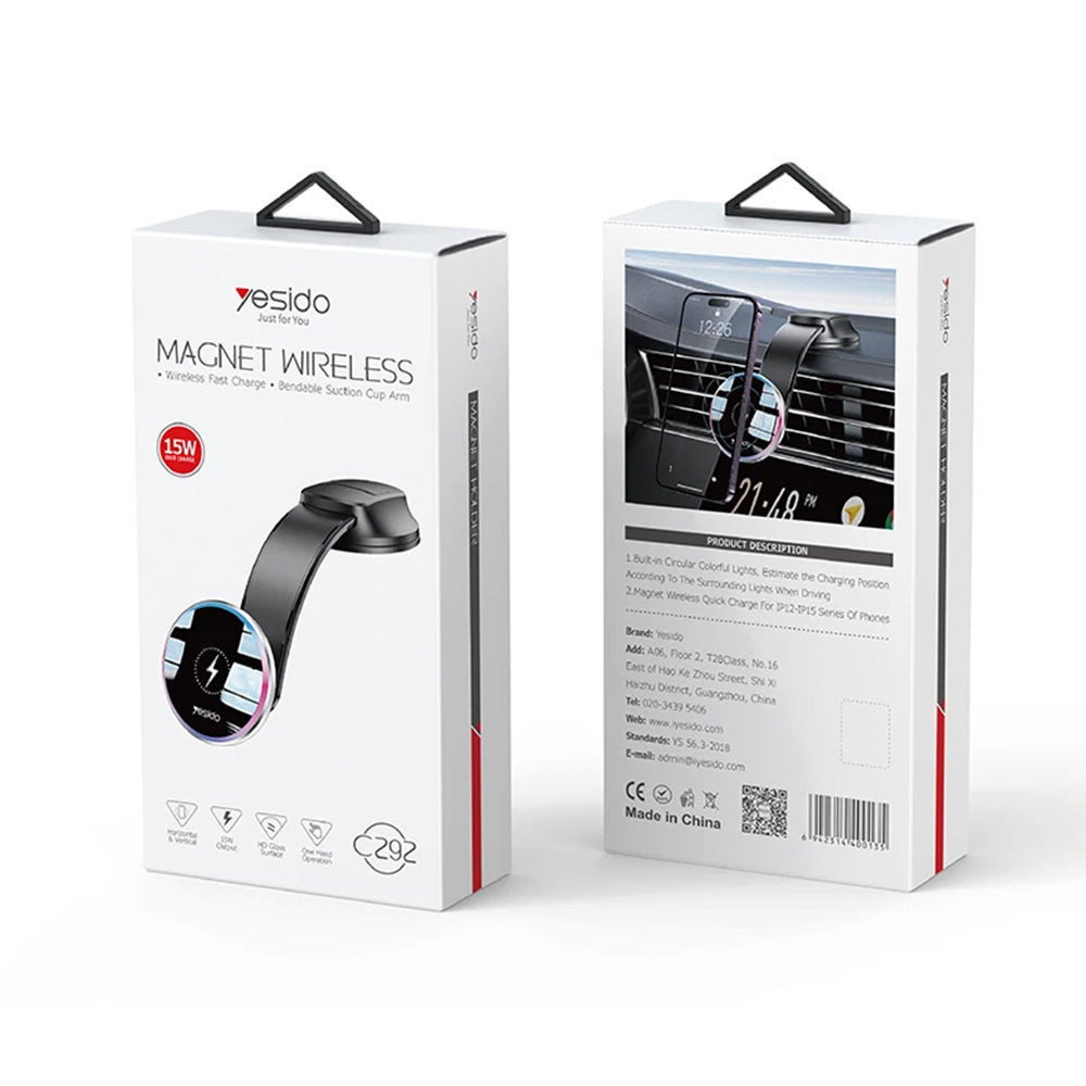 Brezžični avtomobilski polnilec Yesido C292, 15W, 1.67A, črn