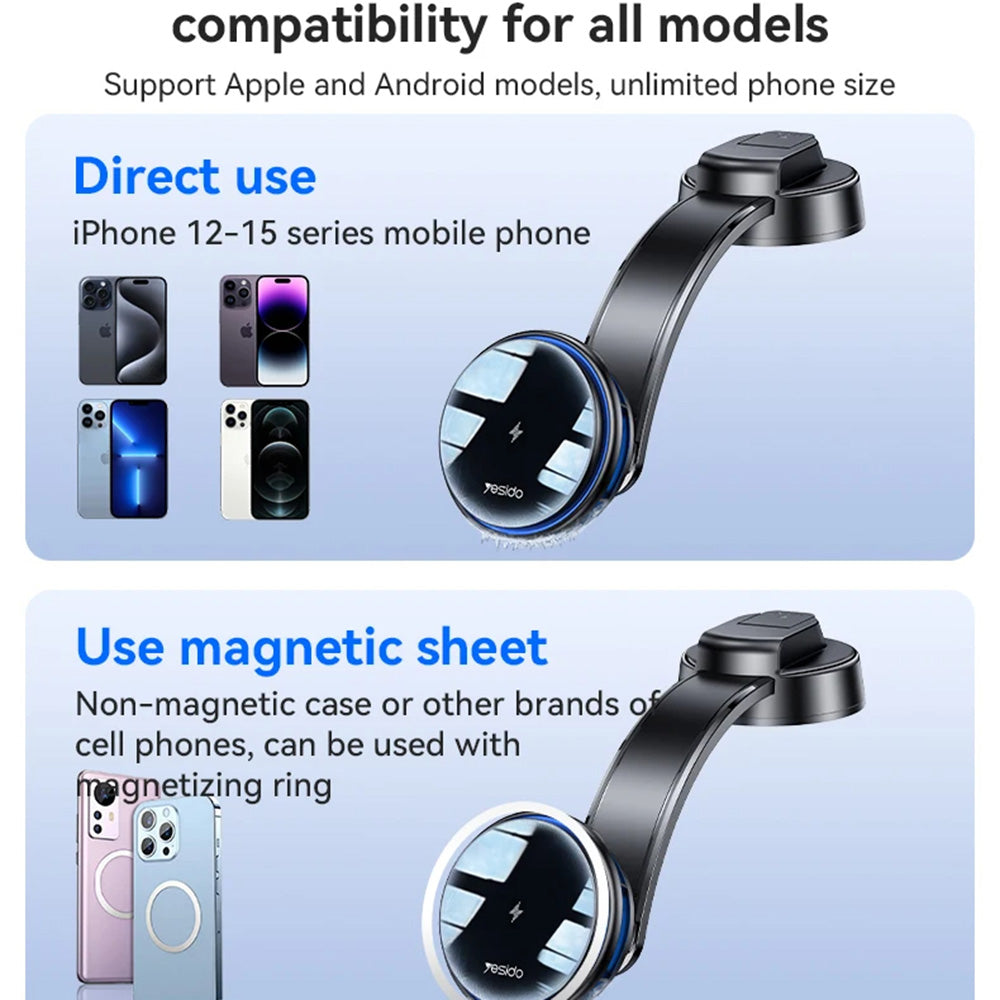 Brezžični avtomobilski polnilec Yesido C311, 15W, 1.67A, črn