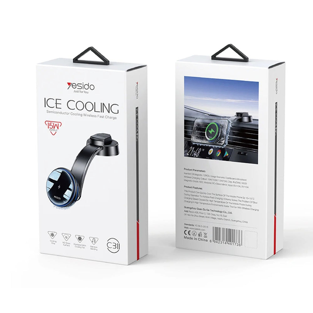 Brezžični avtomobilski polnilec Yesido C311, 15W, 1.67A, črn