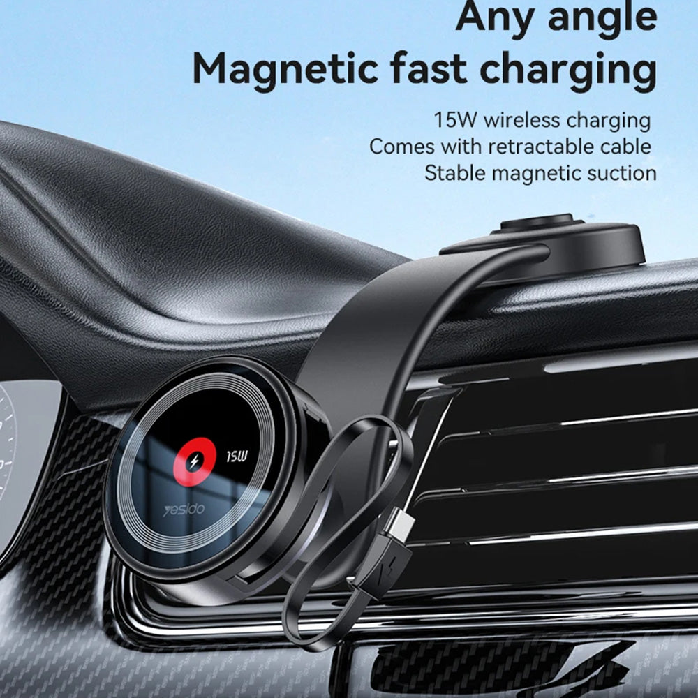 Brezžični avtomobilski polnilec Yesido C314, 15W, 1.67A, črn