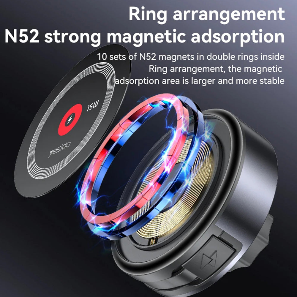 Brezžični avtomobilski polnilec Yesido C314, 15W, 1.67A, črn