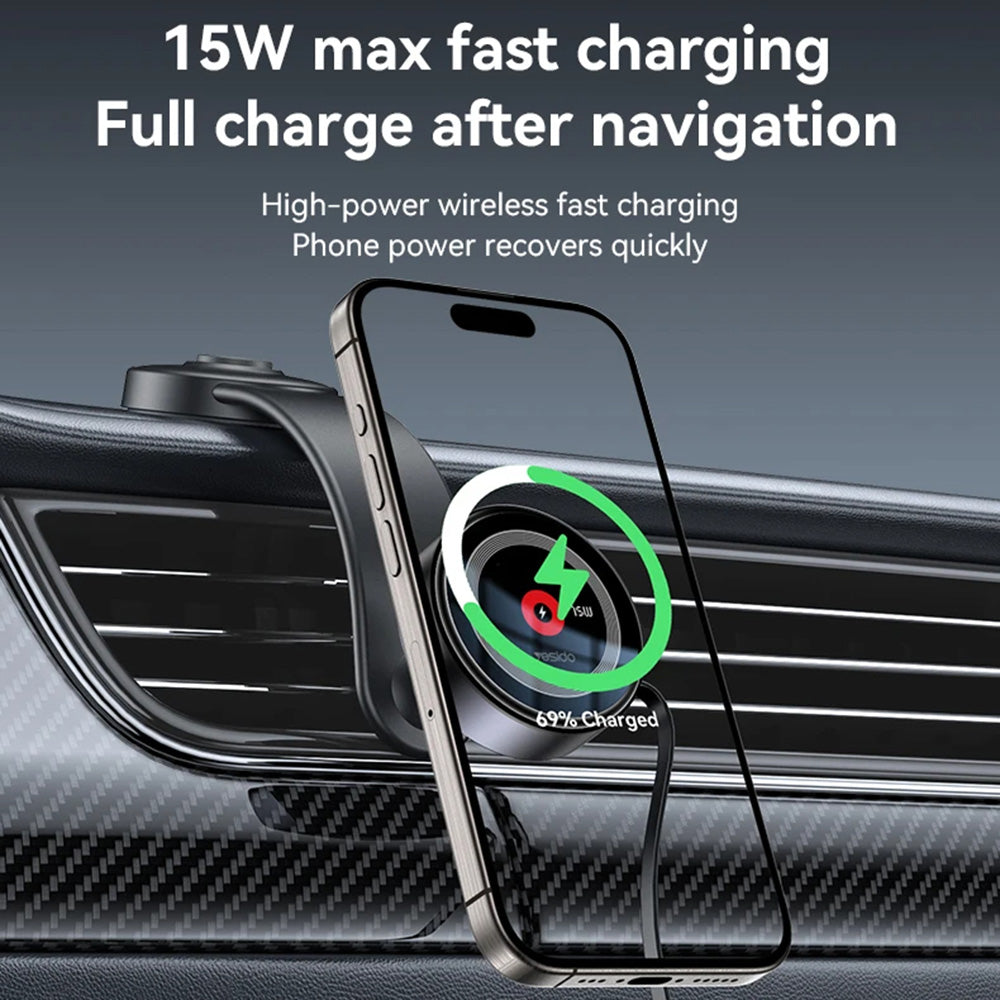 Brezžični avtomobilski polnilec Yesido C314, 15W, 1.67A, črn