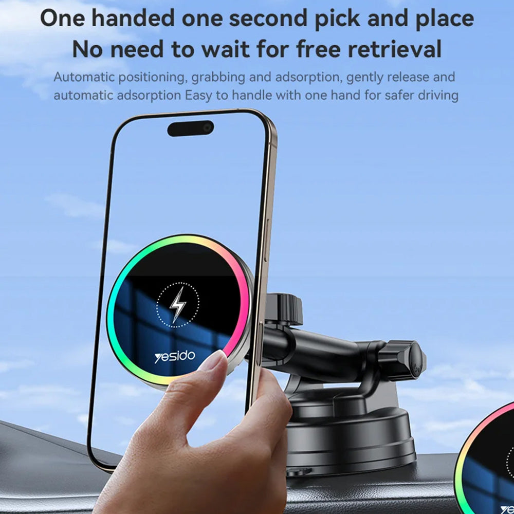 Brezžični avtomobilski polnilec Yesido C315, 15W, 1.67A, črn