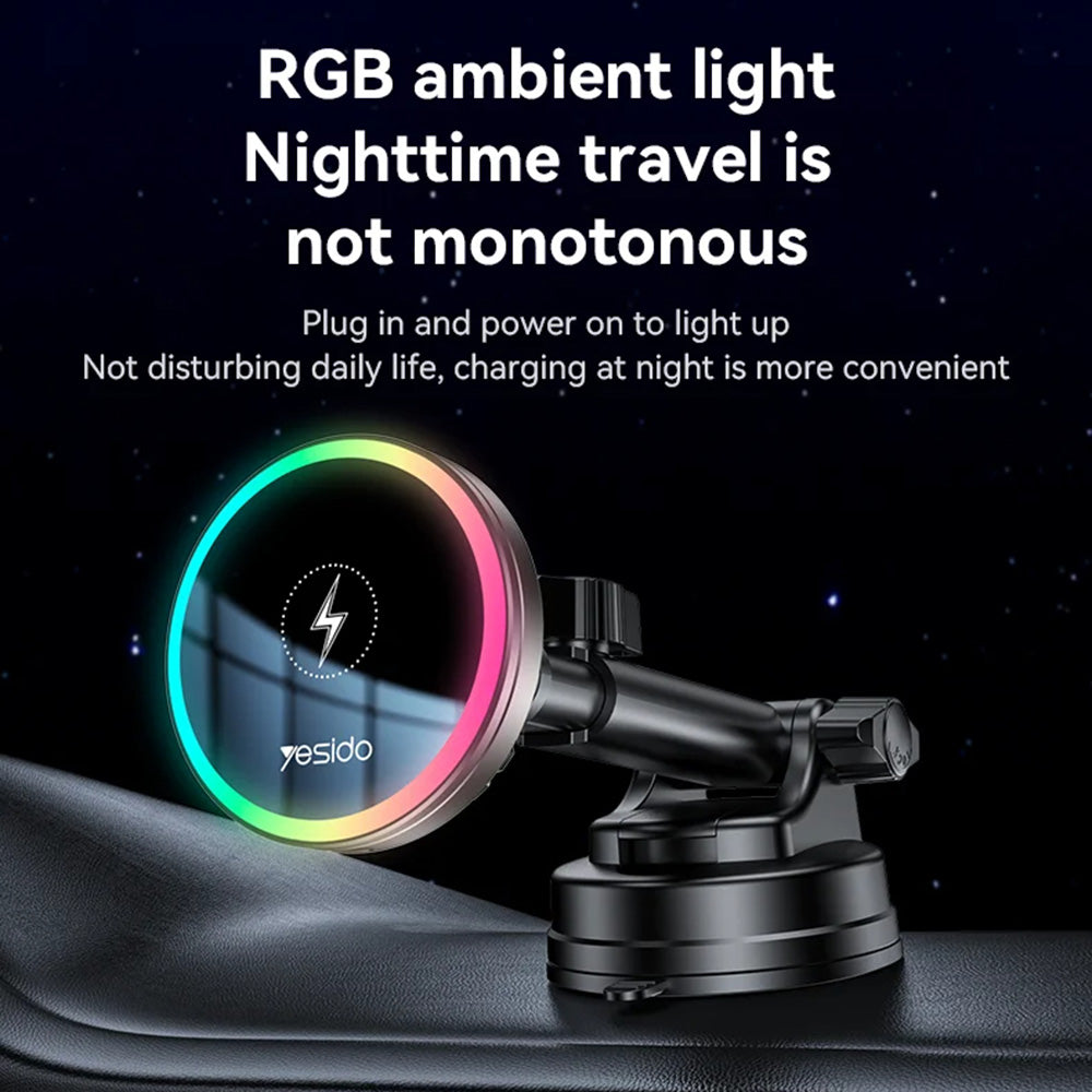 Brezžični avtomobilski polnilec Yesido C315, 15W, 1.67A, črn