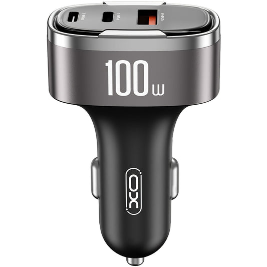 Avtomobilski polnilec XO Design CC61, 100W, 3A, 1 x Lightning - 1 x USB-A - 1 x USB-C, Siv