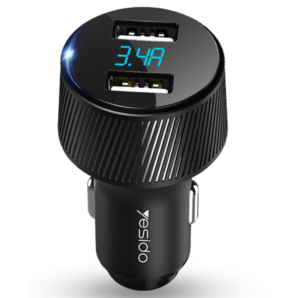 Avtomobilski polnilec Yesido Y31 Display, 18W, 3A, 2 x USB-A, Črn