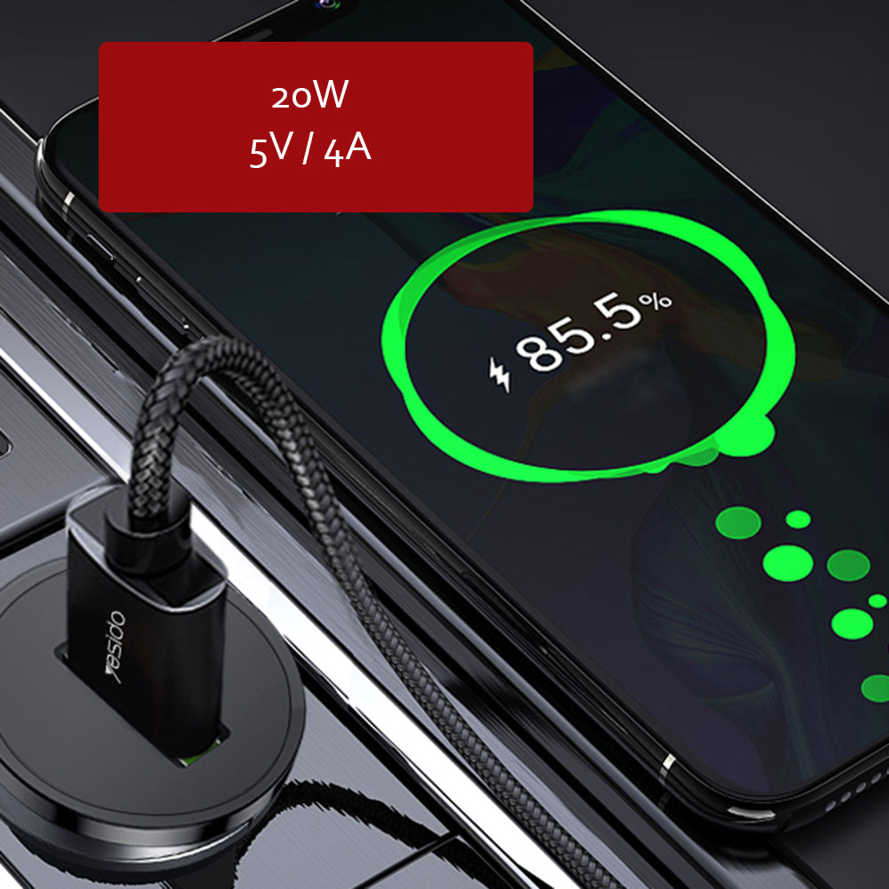 Avtomobilski polnilec Yesido Y38, 18W, 3A, 1 x USB-A, Črn