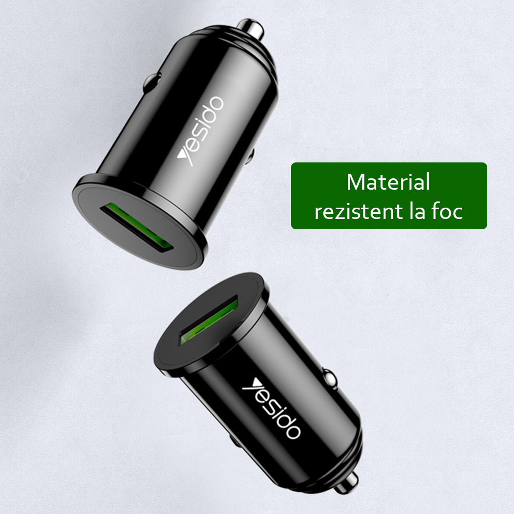 Avtomobilski polnilec Yesido Y38, 18W, 3A, 1 x USB-A, Črn