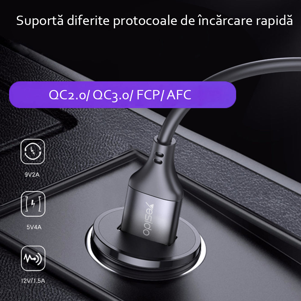 Avtomobilski polnilec Yesido Y38, 18W, 3A, 1 x USB-A, Črn