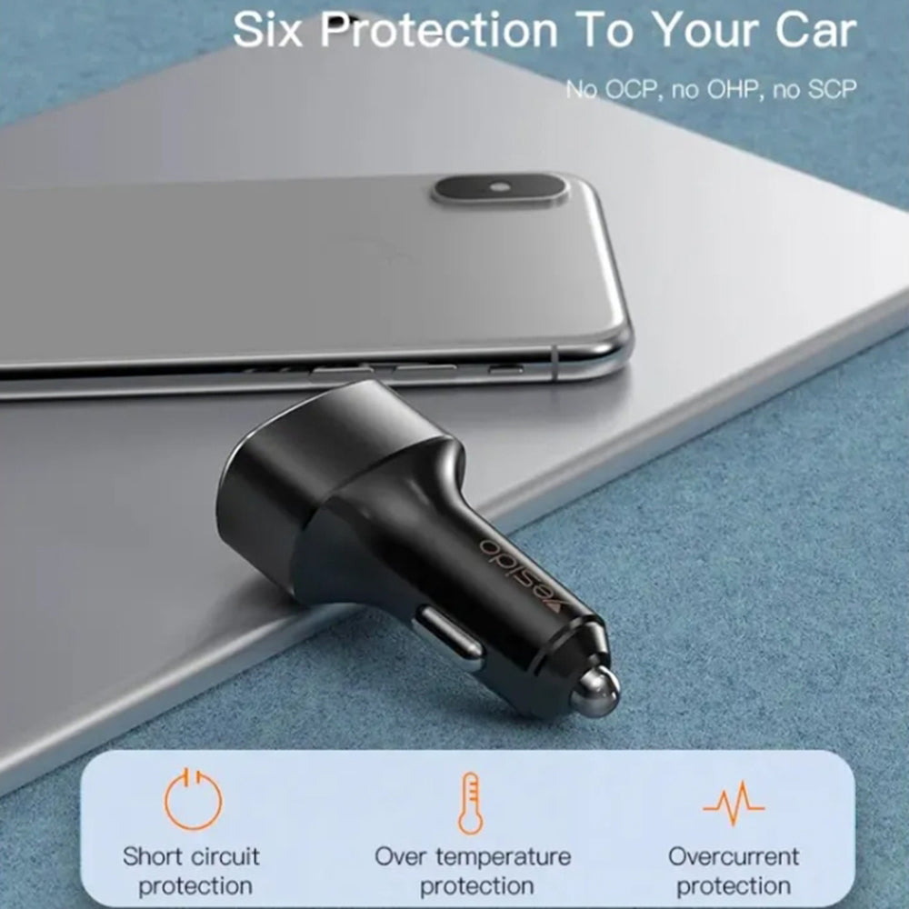 Avtomobilski polnilec Yesido Y46, 42W, 3A, 3 x USB-A, črn