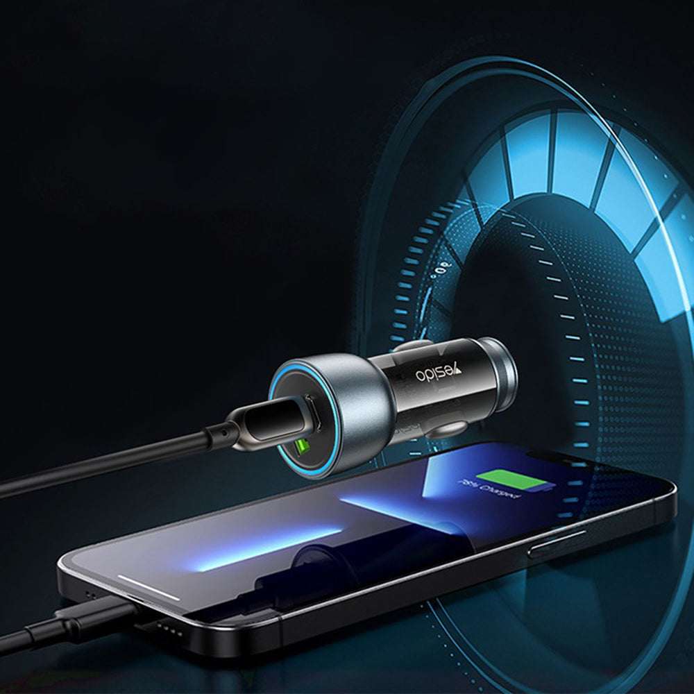 Avtomobilski polnilec Yesido Y49, 30W, 3A, 1 x USB-A - 1 x USB-C, Siv