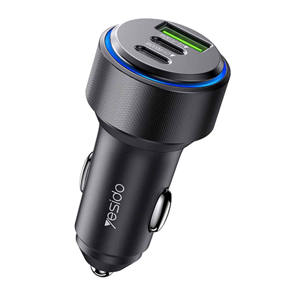 Avtomobilski polnilec Yesido Y50, 60W, 3A, 1 x USB-A - 2 x USB-C, črn