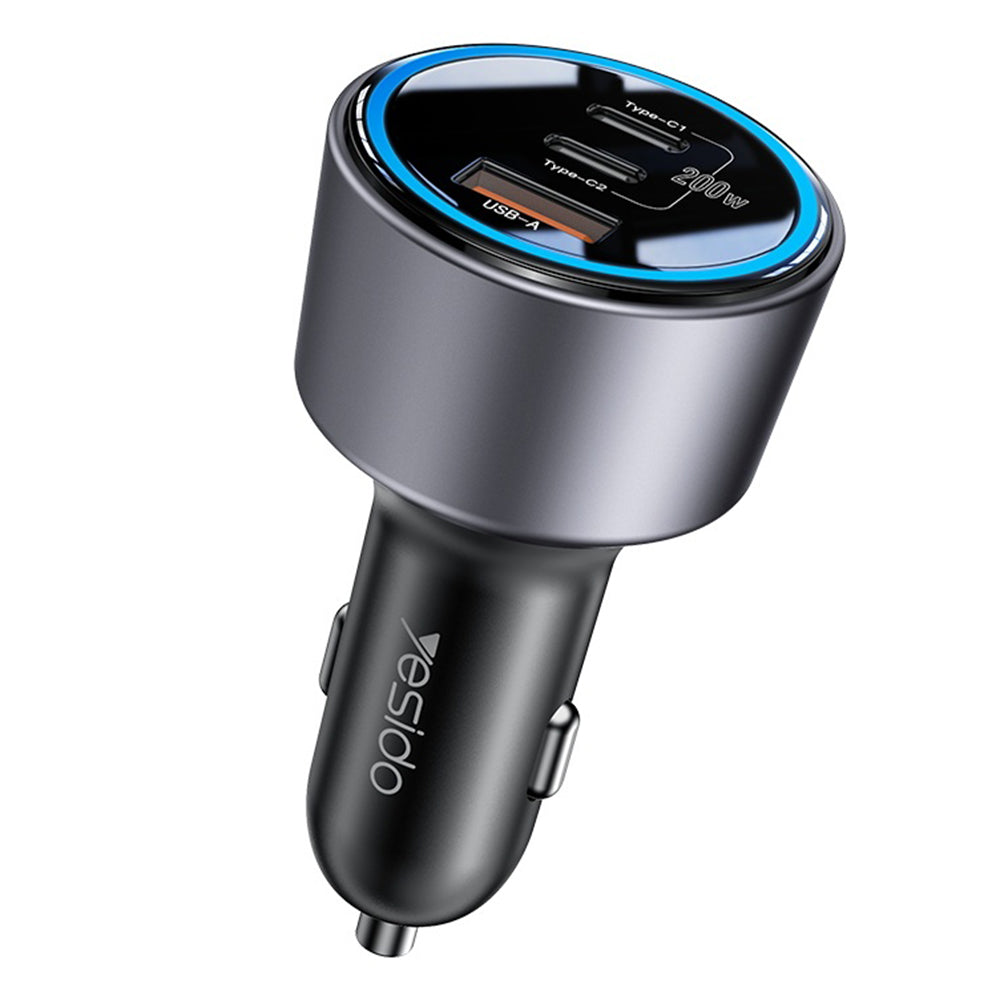 Avtomobilski polnilec Yesido Y59, 200W, 5A, 1 x USB-A - 2 x USB-C, črn