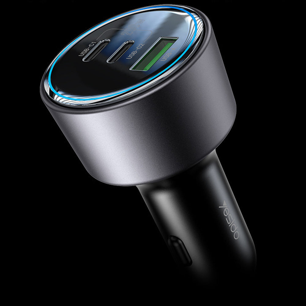 Avtomobilski polnilec Yesido Y59, 200W, 5A, 1 x USB-A - 2 x USB-C, črn