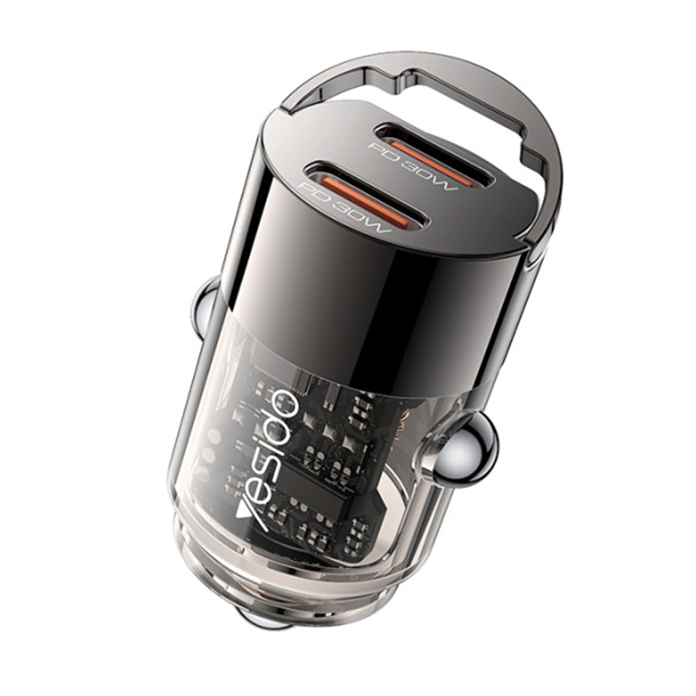 Avtomobilski polnilec Yesido Y69, 30W, 3A, 2 x USB-C, Črn