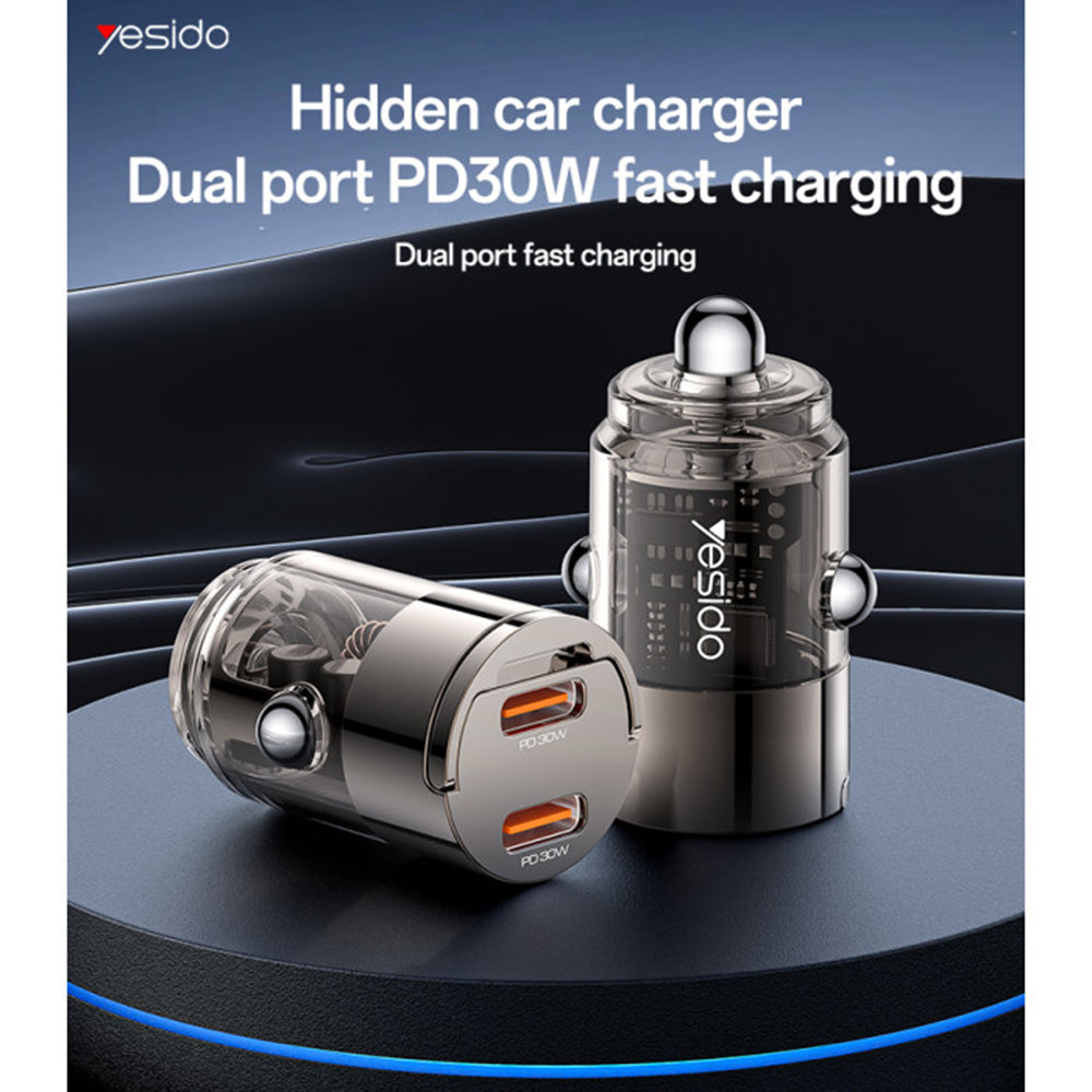 Avtomobilski polnilec Yesido Y69, 30W, 3A, 2 x USB-C, Črn