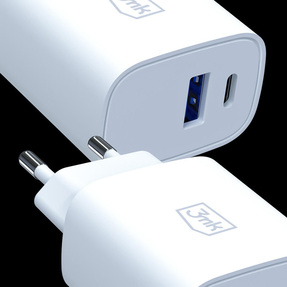 Omrežni polnilec 3MK FlowPower, 30W, 1 x USB-A - 1 x USB-C, bel