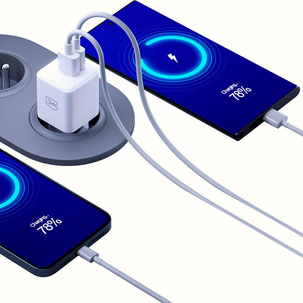 Polnilnik omrežja 3MK Hyper, 20W, 3A, 1 x USB-A - 1 x USB-C, Bel