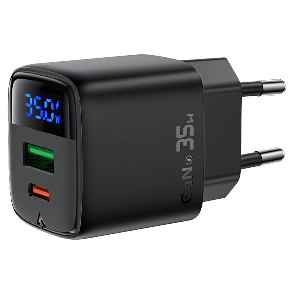 Polnilnik Acefast A116 Display, 35W, 3A, 1 x USB-A - 1 x USB-C, črn