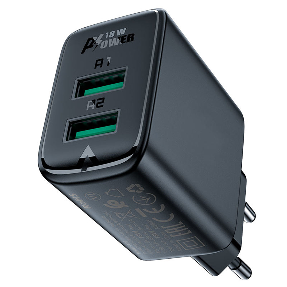 Polnilnik Acefast A33, 18W, 3A, 2 x USB-A, črn