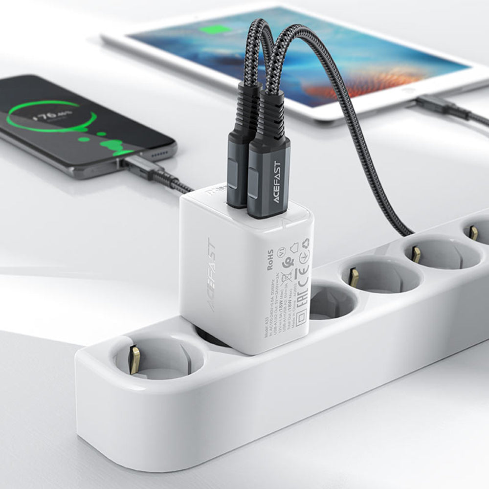 Polnilnik Acefast A33, 18W, 3A, 2 x USB-A, črn