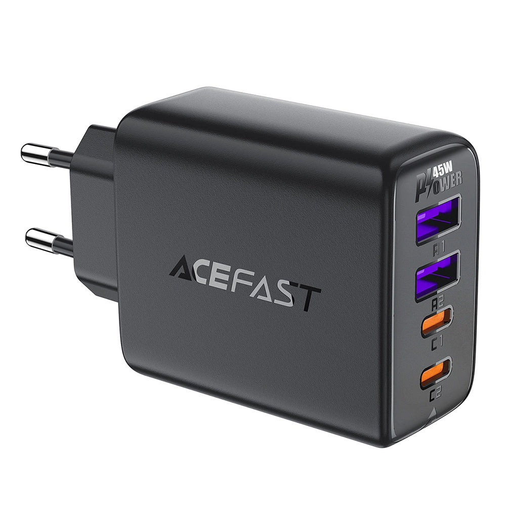 Omrežni polnilec Acefast A61, 45W, 3A, 2 x USB-A - 2 x USB-C, Črn
