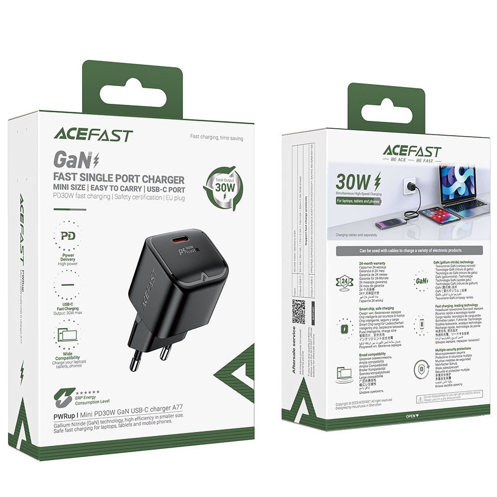 Polnilnik Acefast A77, 30W, 3A, 1 x USB-C, črn