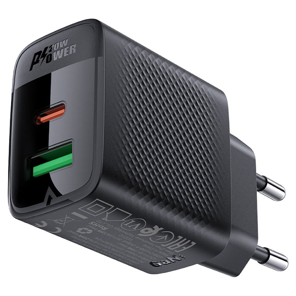 Polnilnik Acefast A78, 20W, 3A, 1 x USB-A - 1 x USB-C, črn