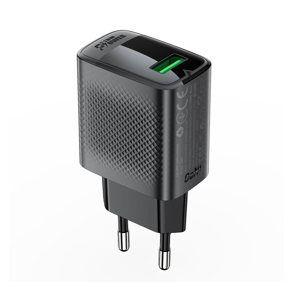 Polnilnik Acefast A90, 18W, 3A, 1 x USB-A, črn
